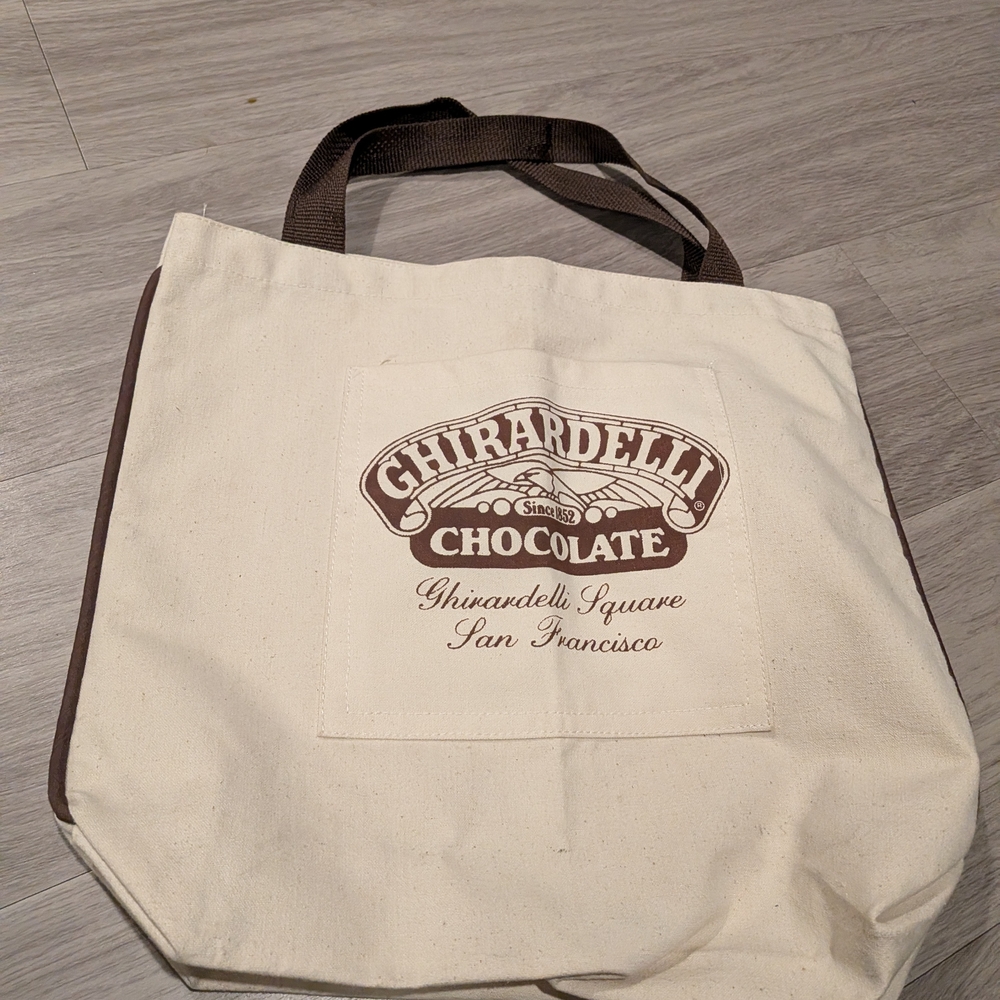 Cream and Brown Canvas Tote with Ghirardelli Chocolate Logo